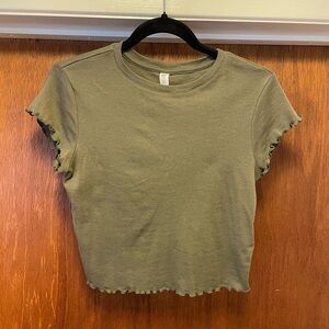 Olive Drab Green 90’s Crop Top with Ruffled Edges Size Small